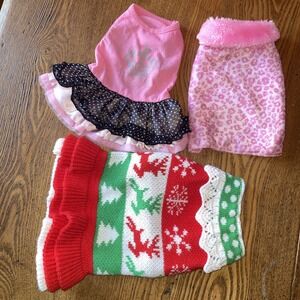 Pet Clothes Size Small‎ Three Pieces Holiday Sweater, Tank Dress & Warm Vest